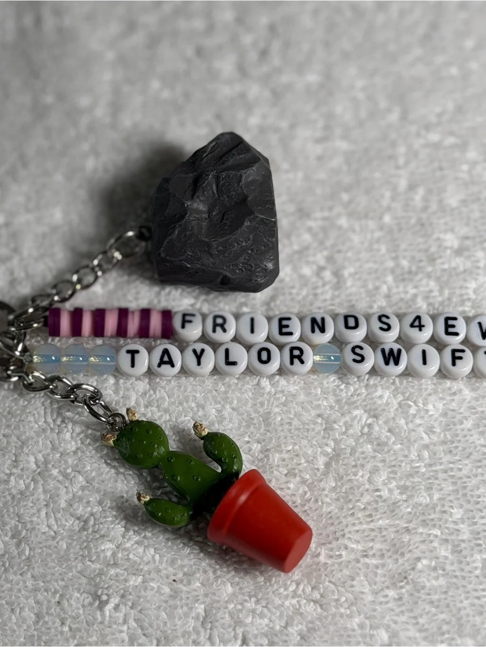 Taylor Swift Friends4Ever Beaded Keychain with Green Cactus Charm